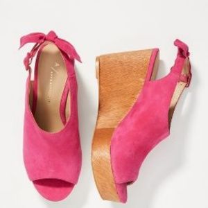 Anthropologie Bow-Back Wooden Wedge Sandals 36